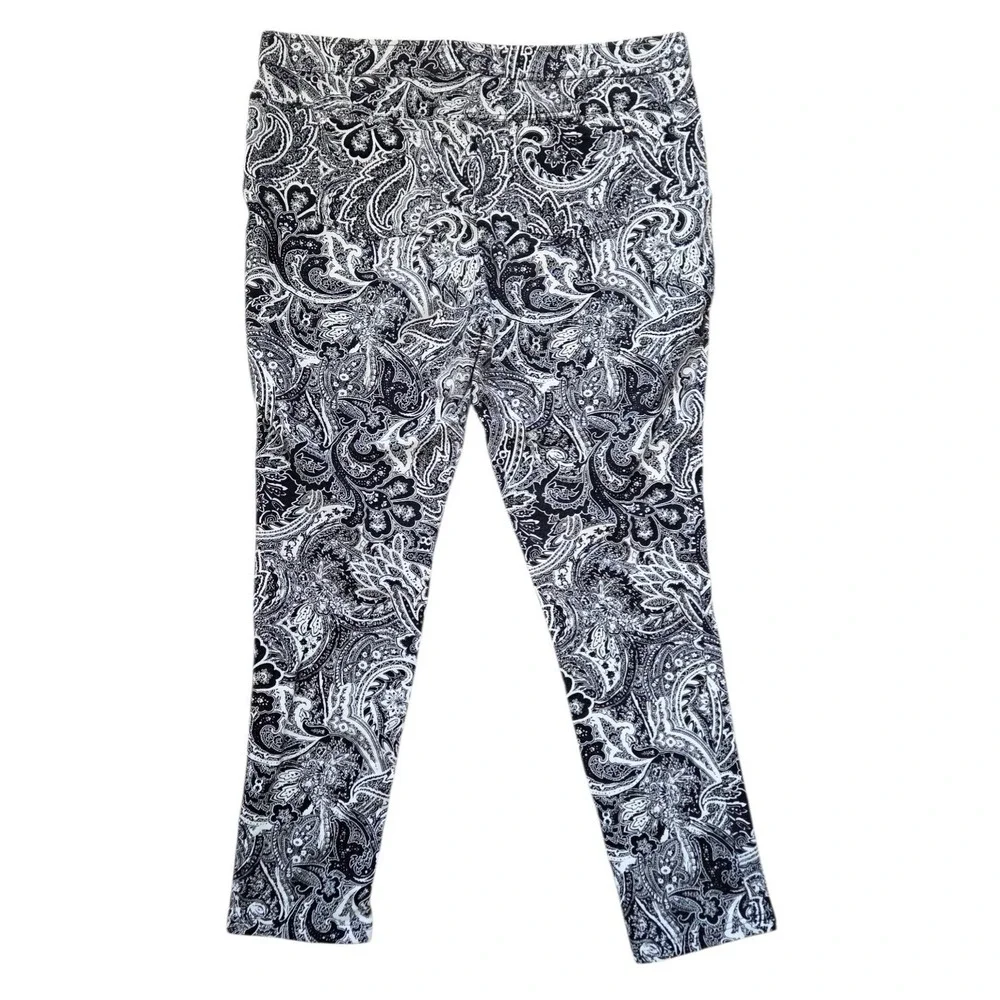 Susan Graver Weekend Pull On Ankle Pants Black Paisley Stretch Comfort Size 1X